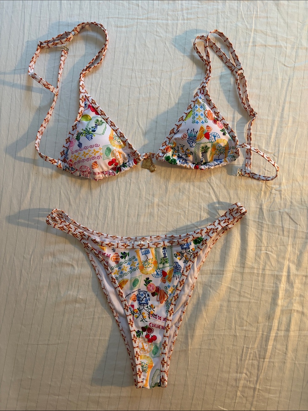 Makemechic Women’s Triangle Cheeky Thong White Floral Bikini